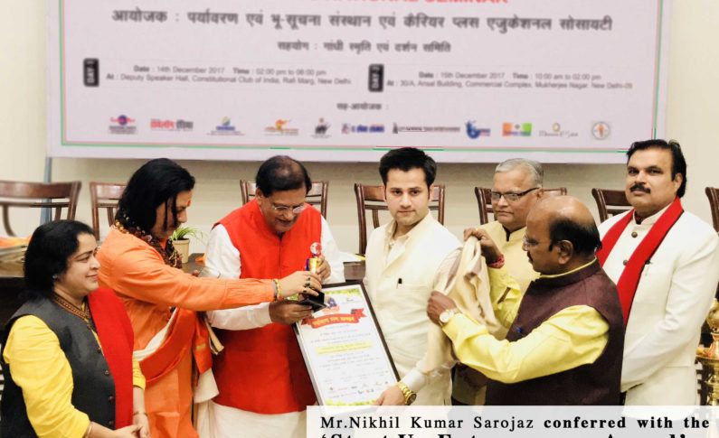 Nikhil Kumar Sarojaz conferred with the ‘Start Up Entrepreneur Award’ by Paryavaran Ratna Award
