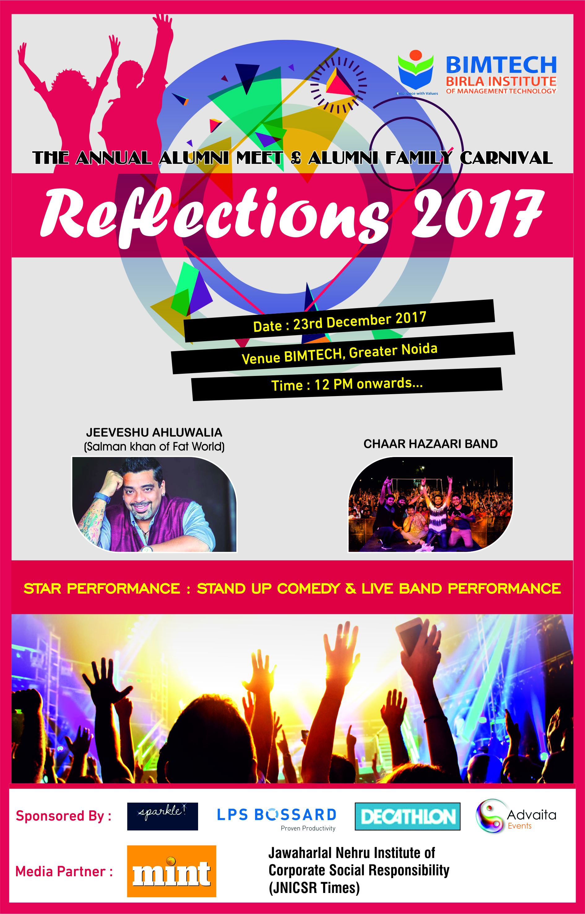Birla Institute of Management Technology will host the super special Annual Alumni meet and Carnival, ’Reflections 2017‘ on December 23, 2017.